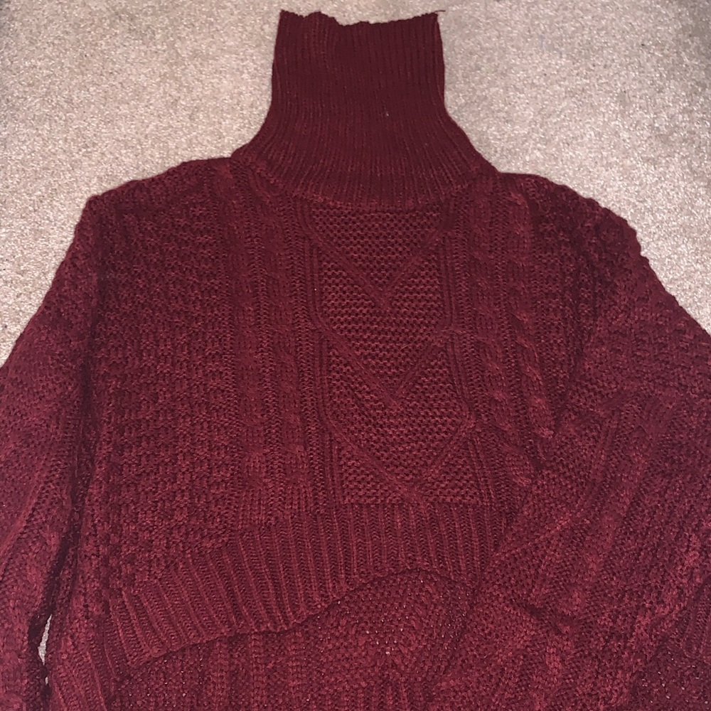 cropped burgundy turtleneck sweater